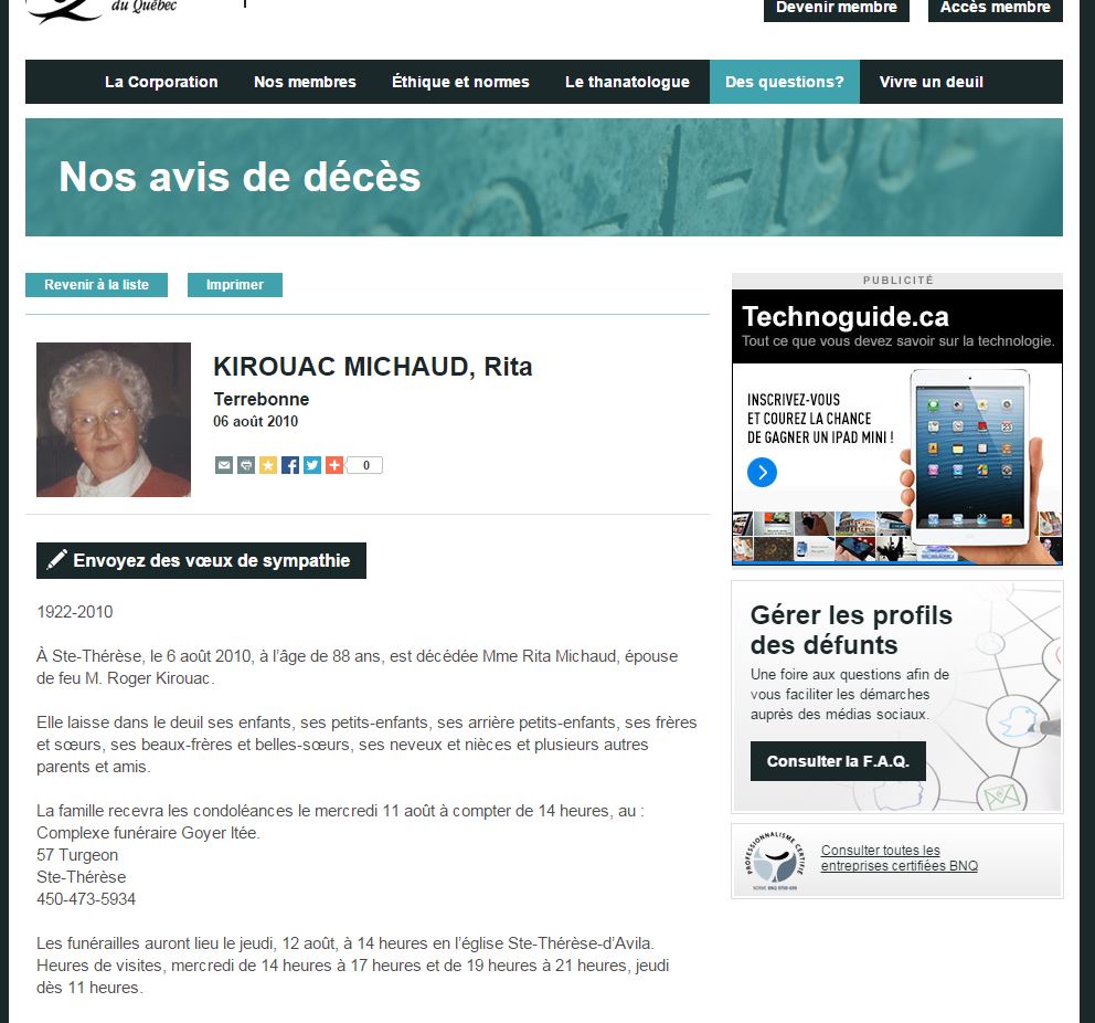 Nécrologie Nécrologie