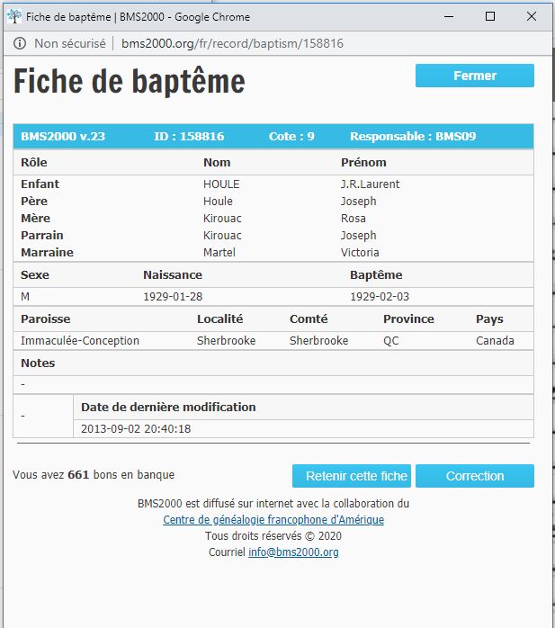 Fiche de baptême de la base de données BMS2000
