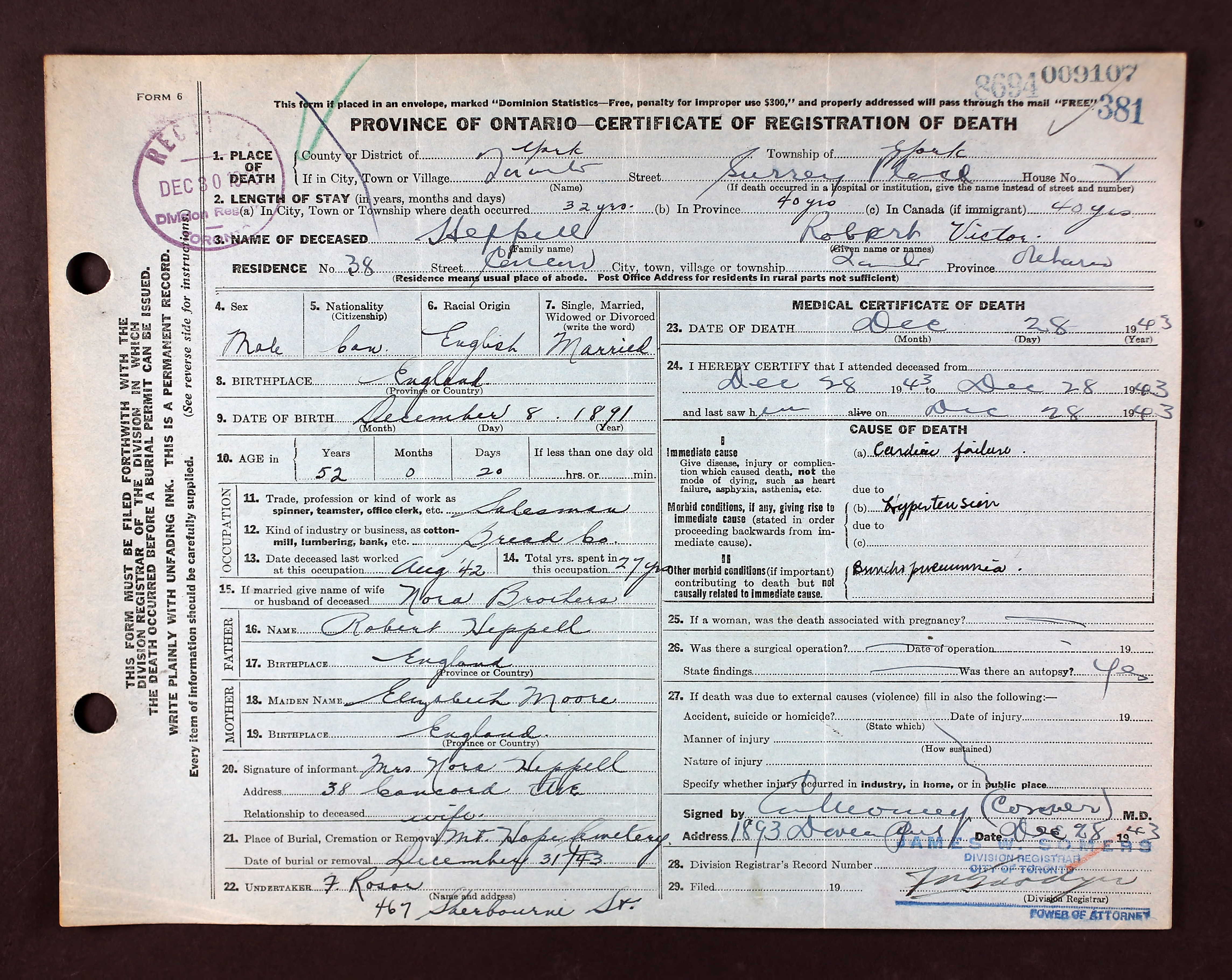 Certificat de décès