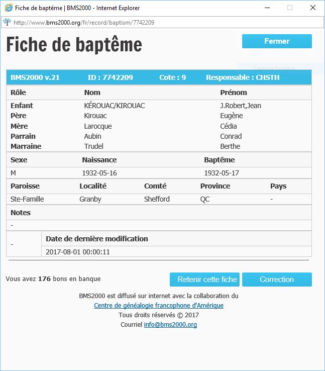 Fiche de baptême de la base de données BMS2000
