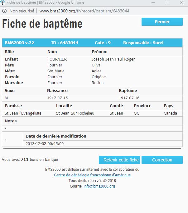 Fiche de baptême de la base de données BMS2000