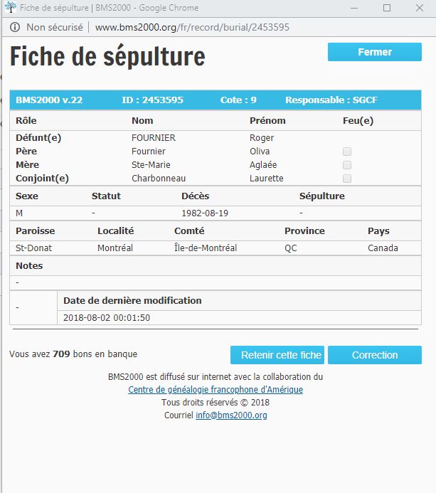 Fiche de sépulture de la base de données BMS2000