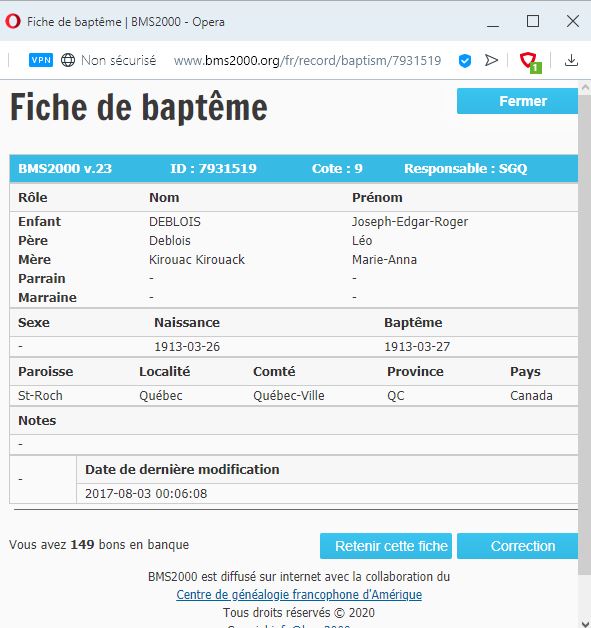 Fiche de baptême de la base de données BMS2000