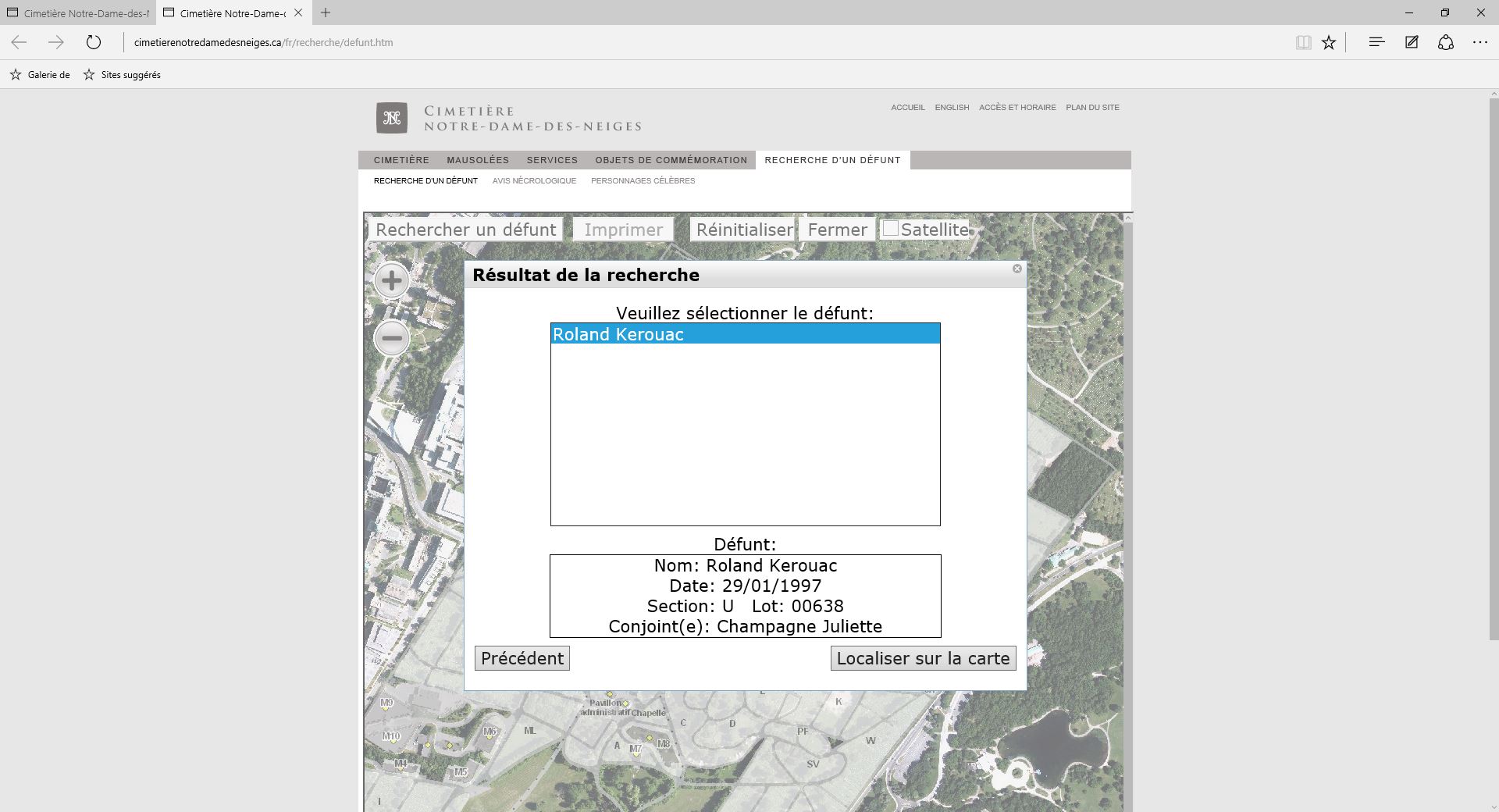 Mention du lieu de sépulture