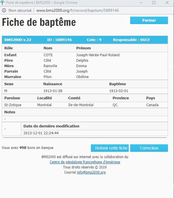 Fiche de baptême de la base de données BMS2000