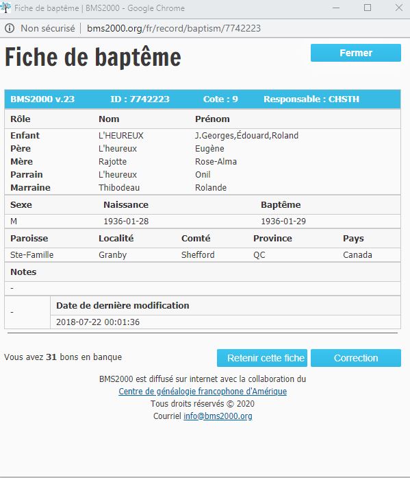 Fiche de baptême de la base de données BMS2000