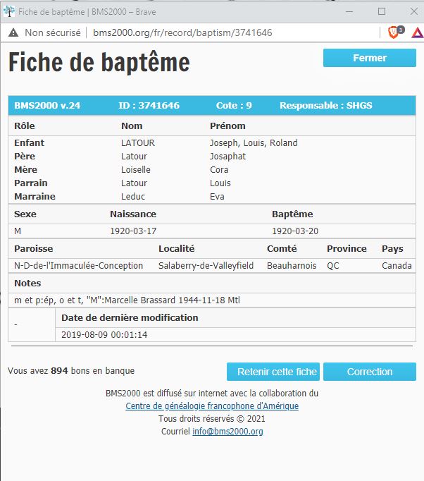 Fiche de baptême de la base de données BMS2000