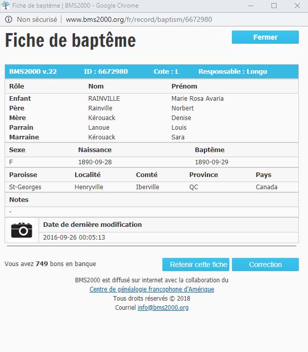 Fiche de baptême de la base de données BMS2000