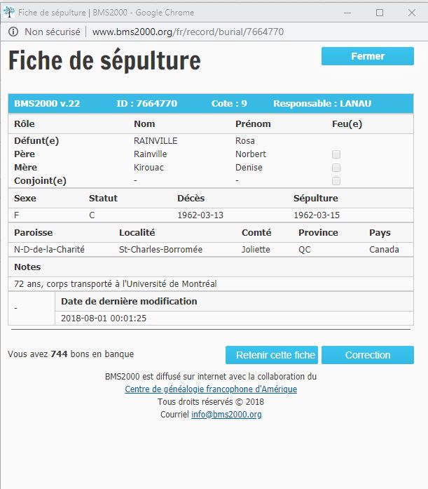 Fiche de sépulture de la base de données BMS2000