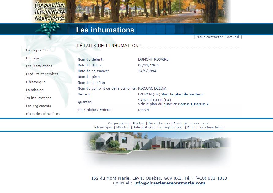 Mention de la sépulture