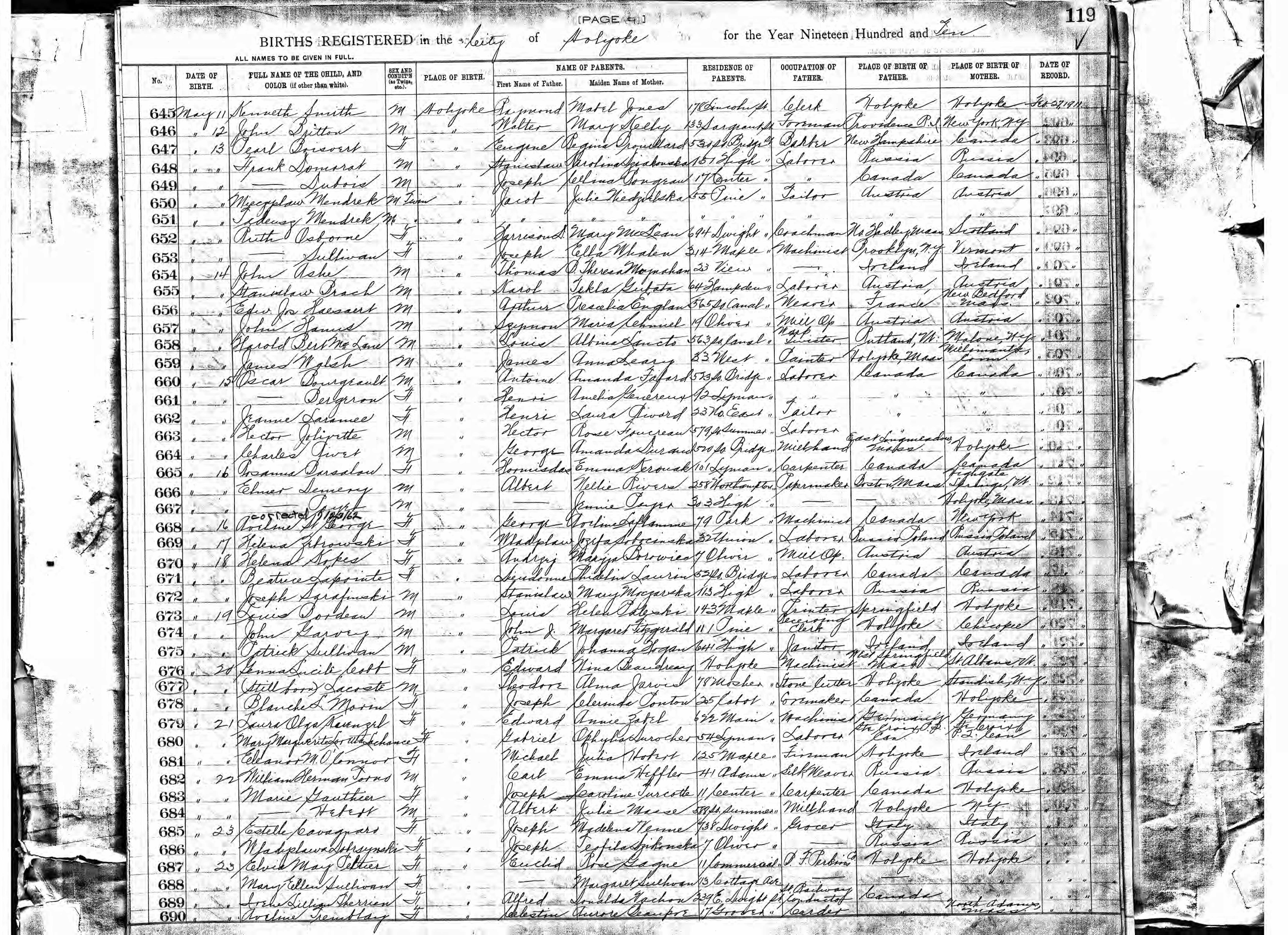 Enregistrement de la naissance