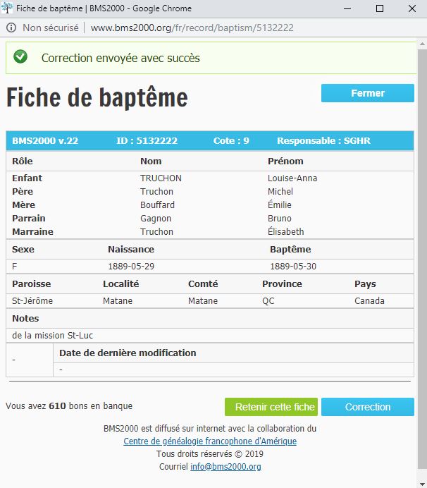 Fiche de baptême de la base de données BMS2000