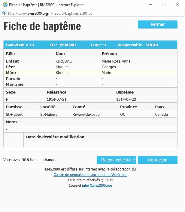 Fiche de baptême de la base de données BMS2000