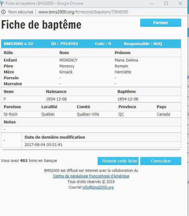 Fiche de baptême de la base de données BMS2000