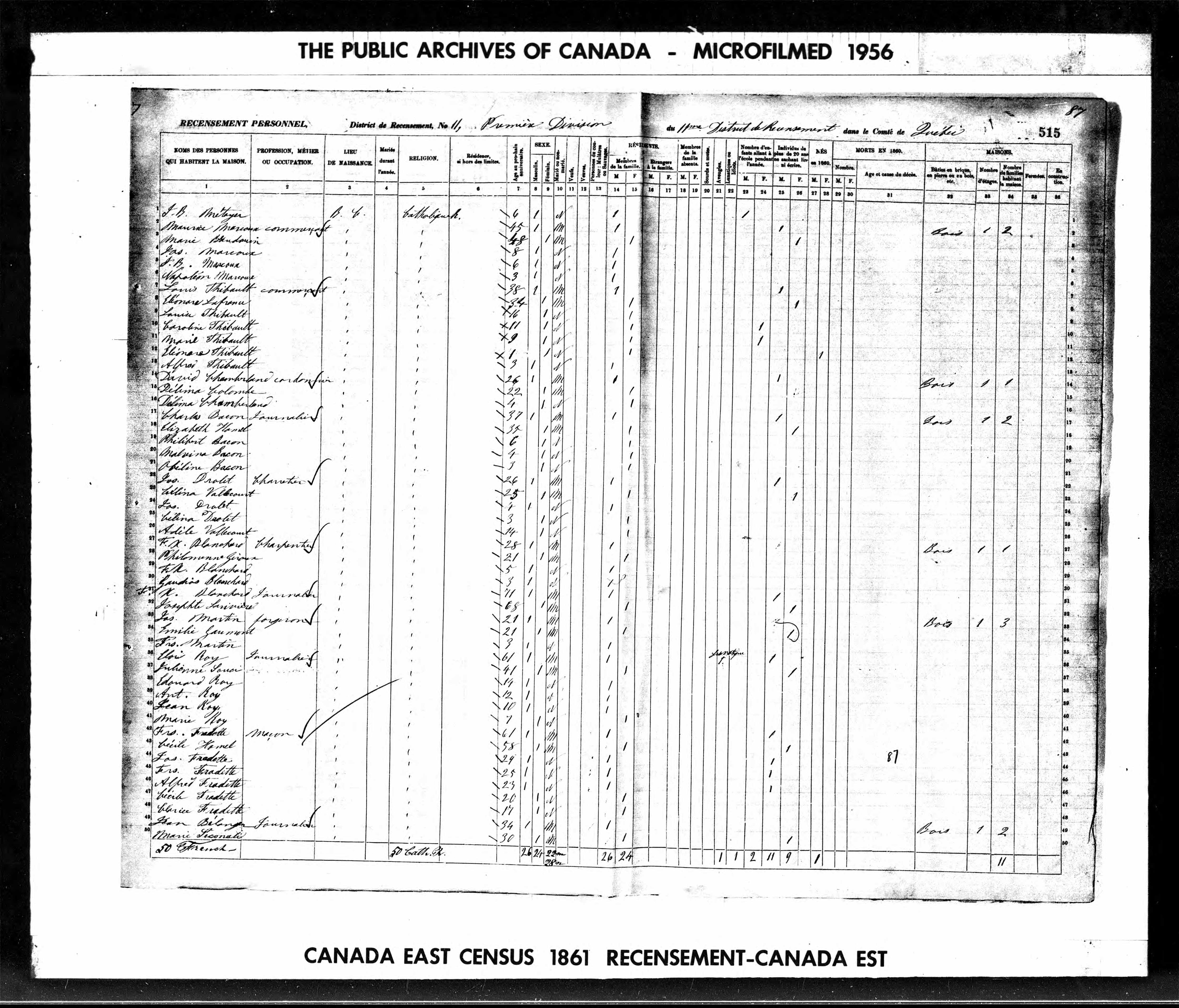 Recensement canadien 1861
