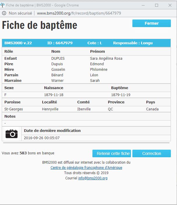 Fiche de baptême de la base de données BMS2000
