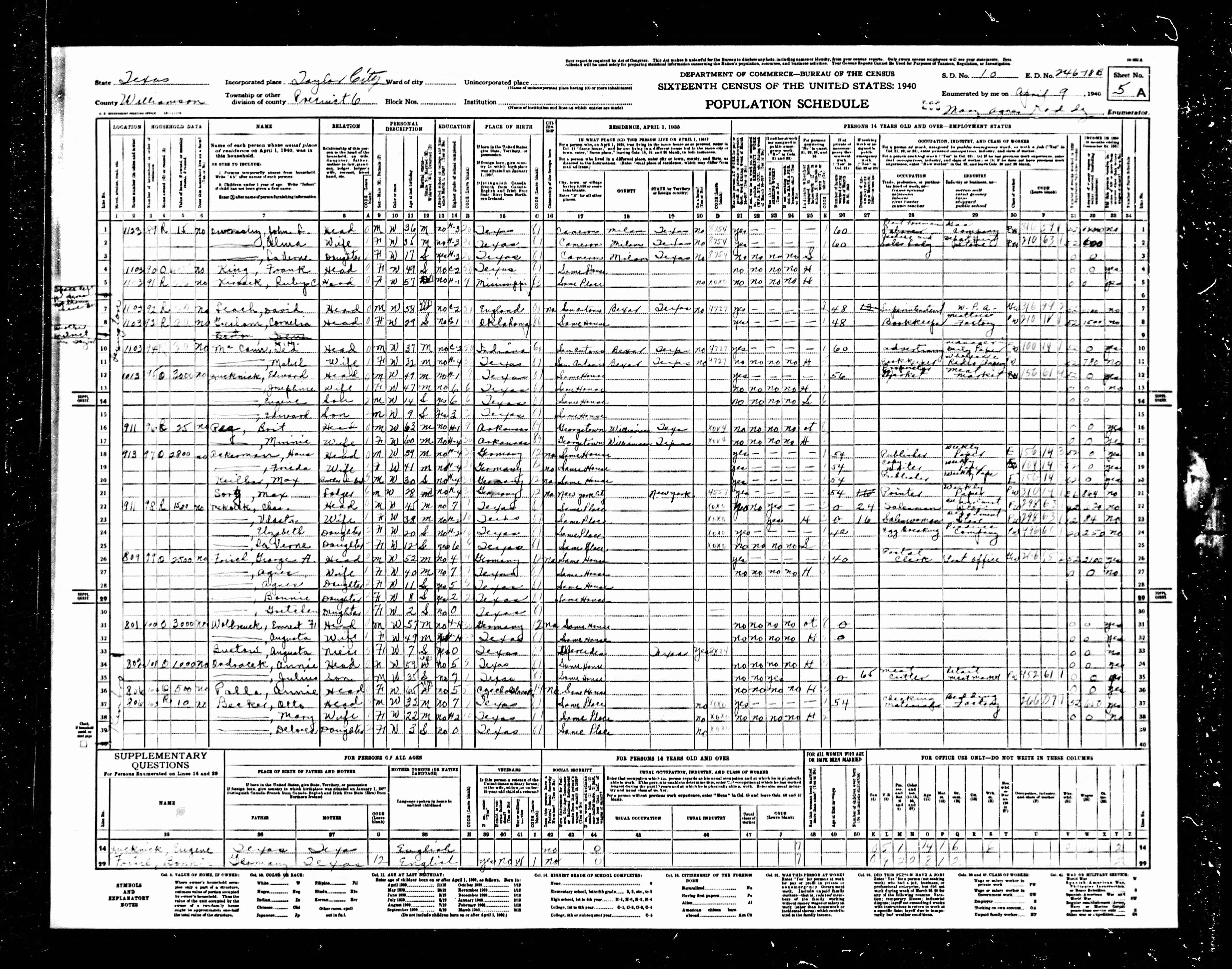 Recensement fédéral américain 1940