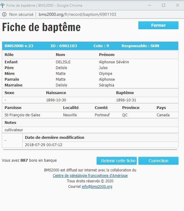 Fiche de baptême de la base de données BMS2000