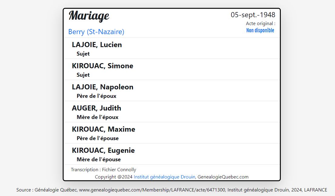 Mention de la date du mariage
