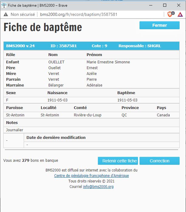 Fiche de baptême de la base de données BMS2000