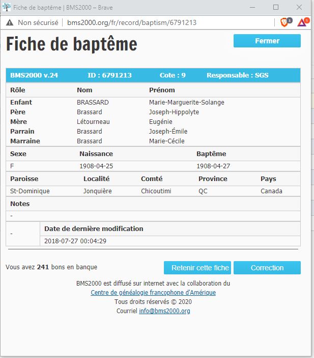 Fiche de baptême de la base de données BMS2000