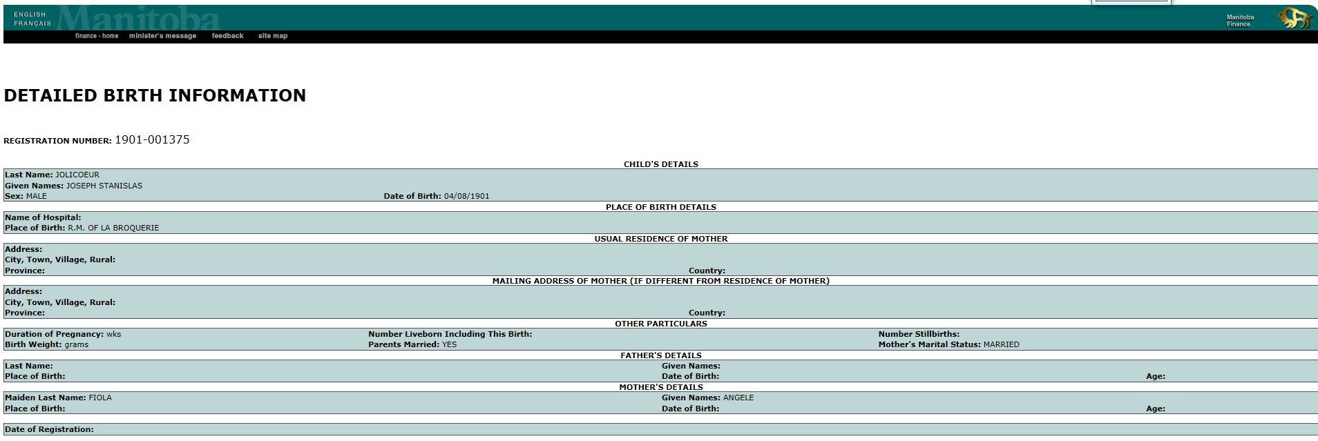 Enregistrement de la naissance
