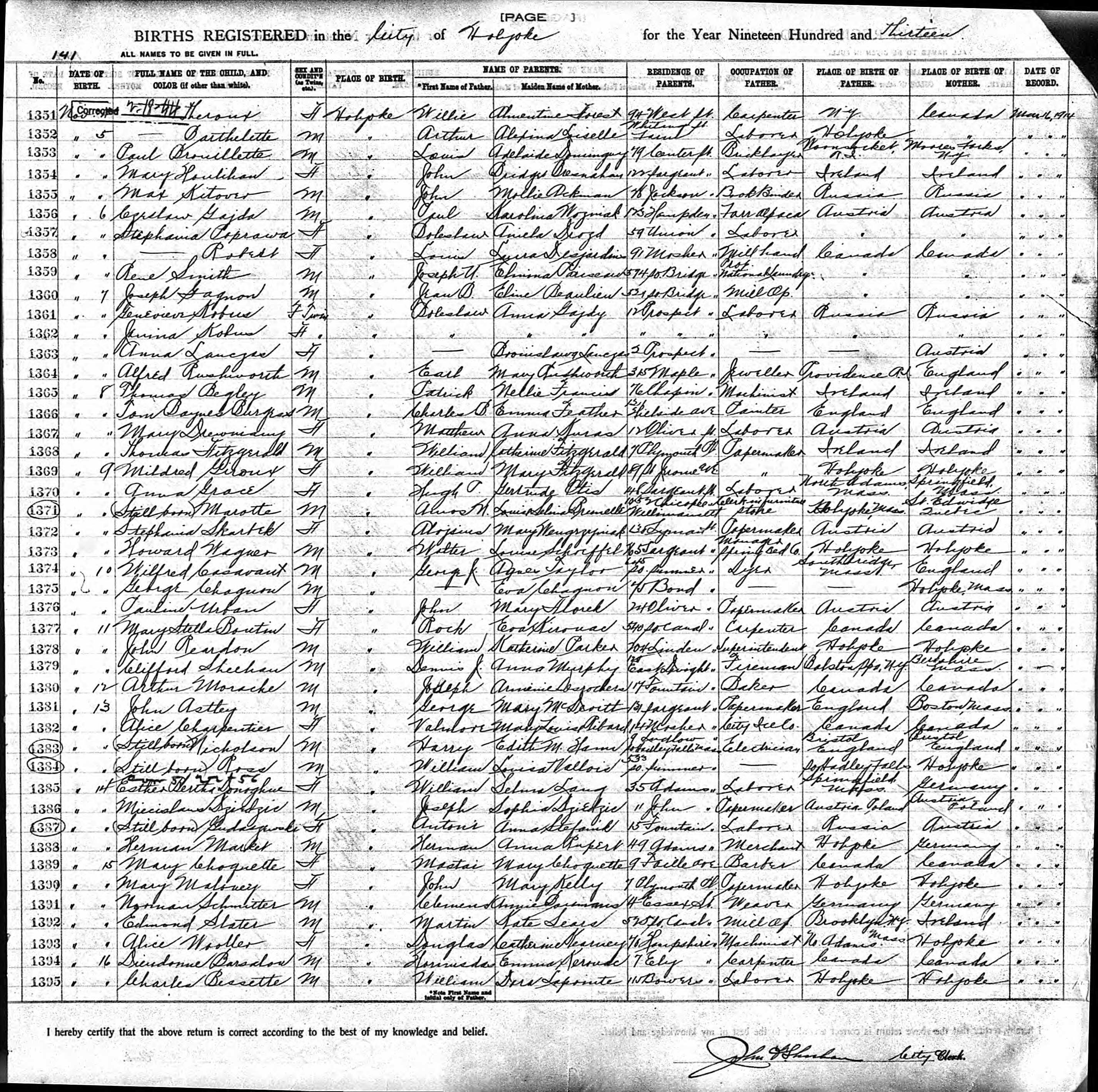 Enregistrement de la naissance