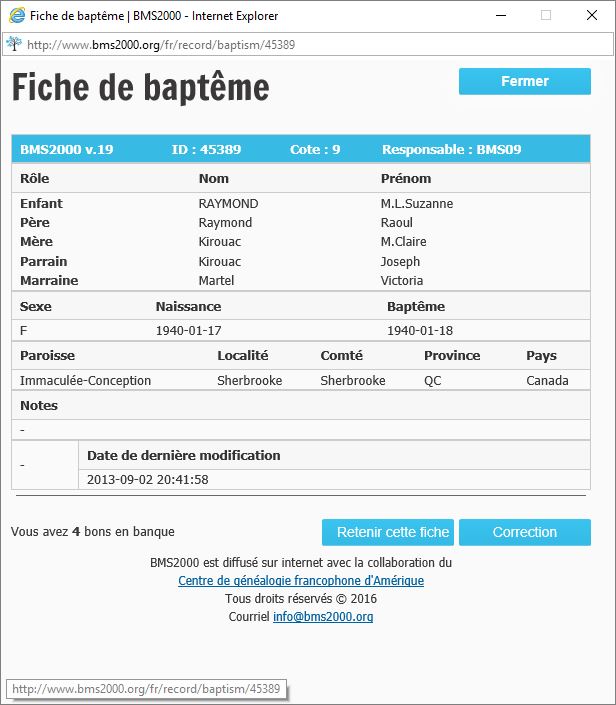 Fiche de baptême de la base de données BMS2000