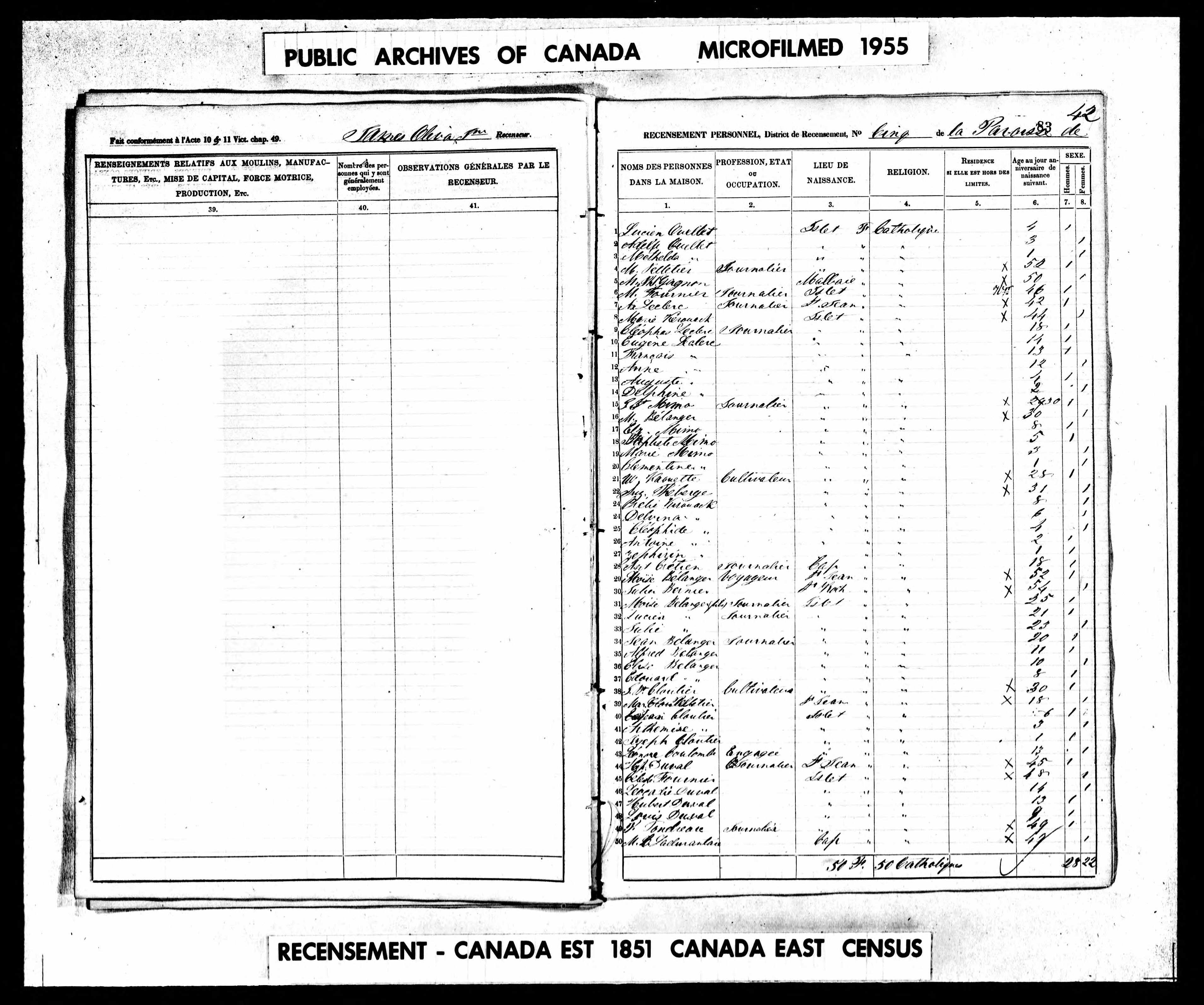 Recensement canadien 1851