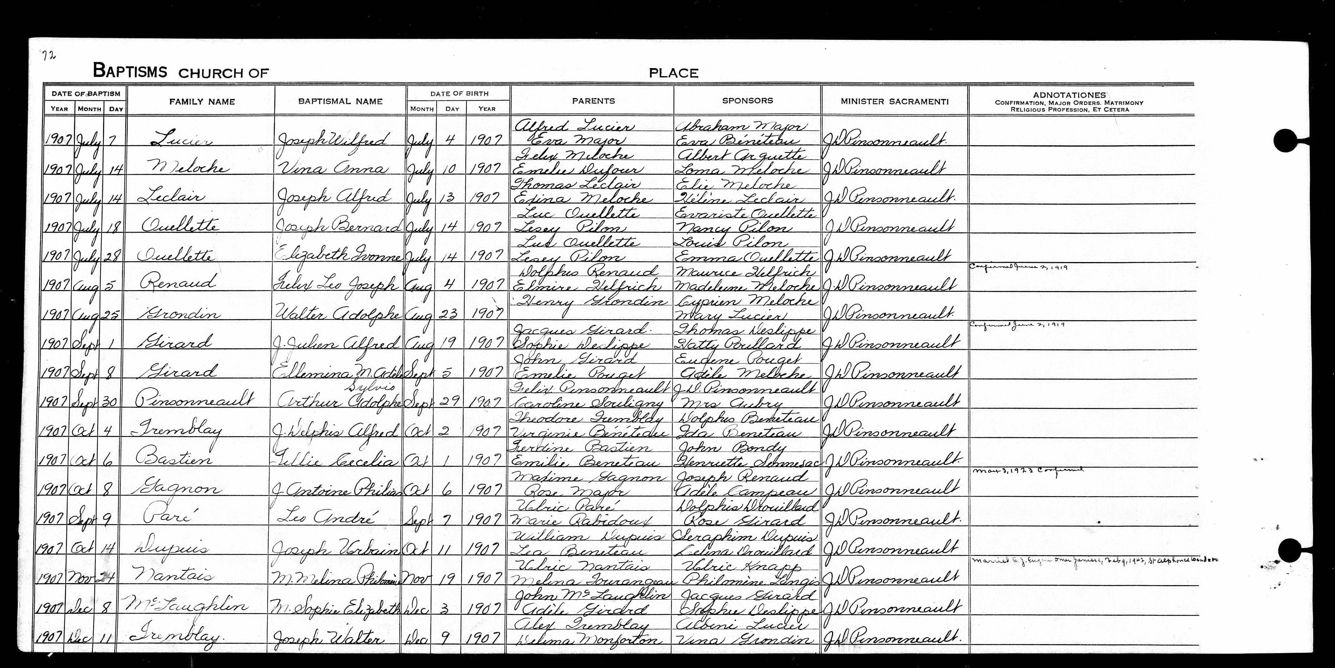 Enregistrement de la naissance et du baptême