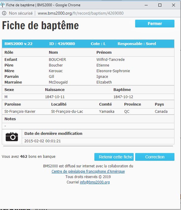 Fiche de baptême de la base de données BMS2000