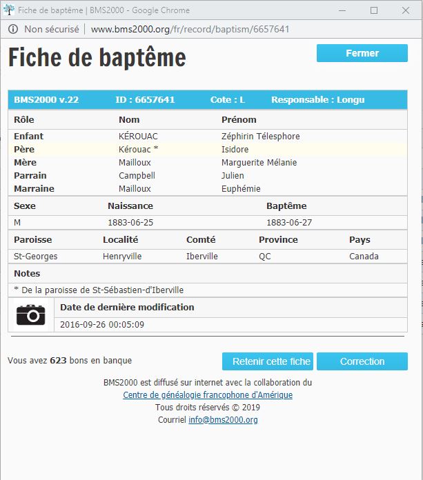 Fiche de baptême de la base de données BMS2000 Fiche de baptême de la base de données BMS2000