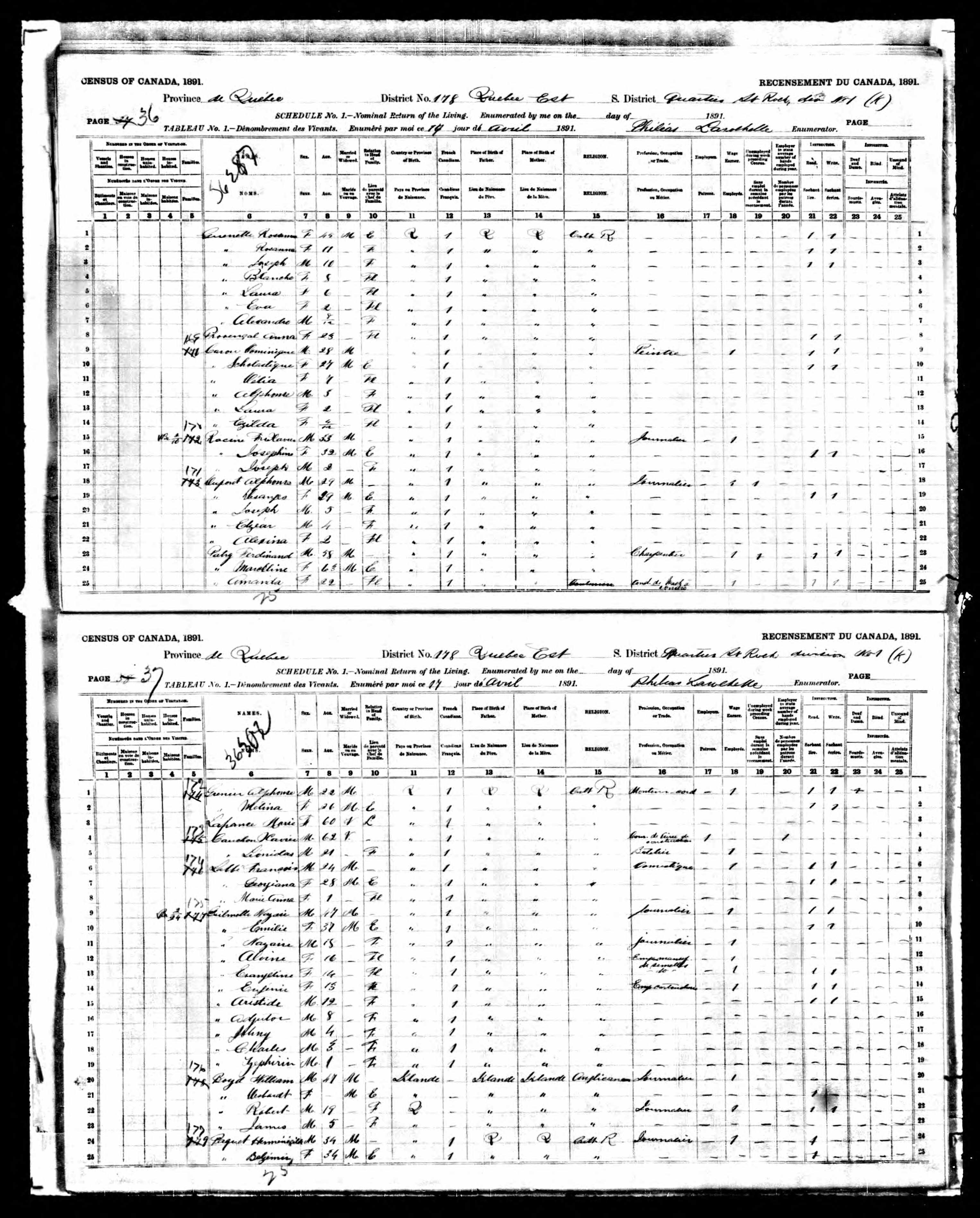 Recensement canadien 1891 Recensement canadien 1891