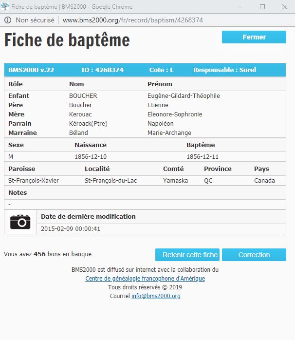 Fiche de baptême de la base de données BMS2000