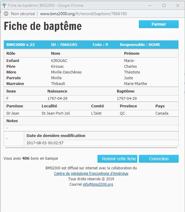 Fiche de baptême de la base de données BMS2000