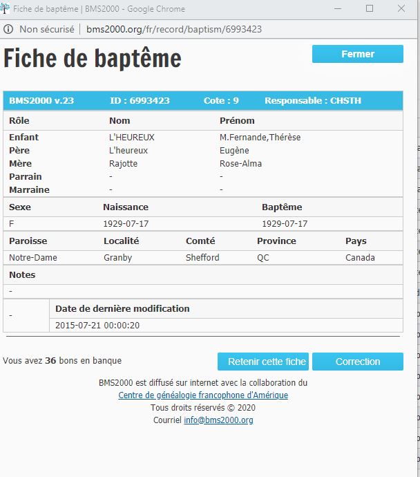Fiche de baptême de la base de données BMS2000