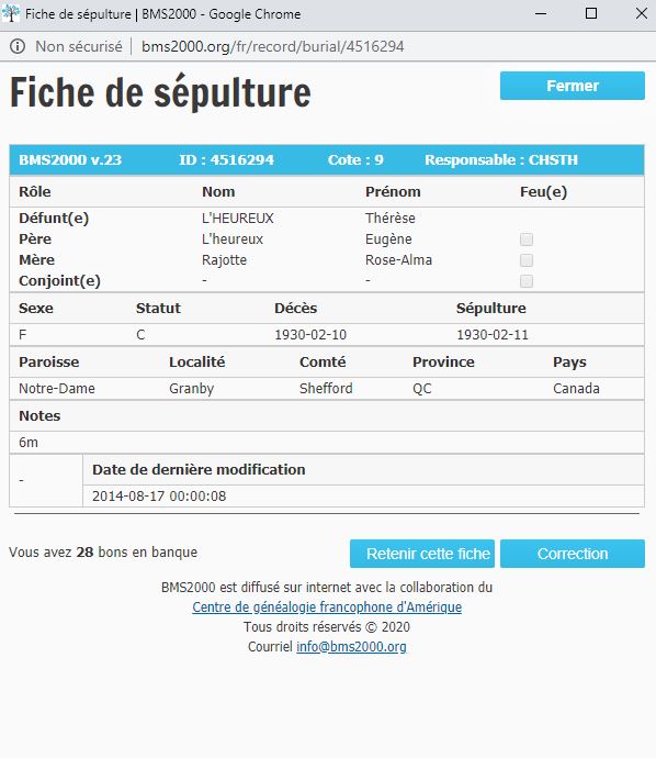 Fiche de sépulture de la base de données BMS2000