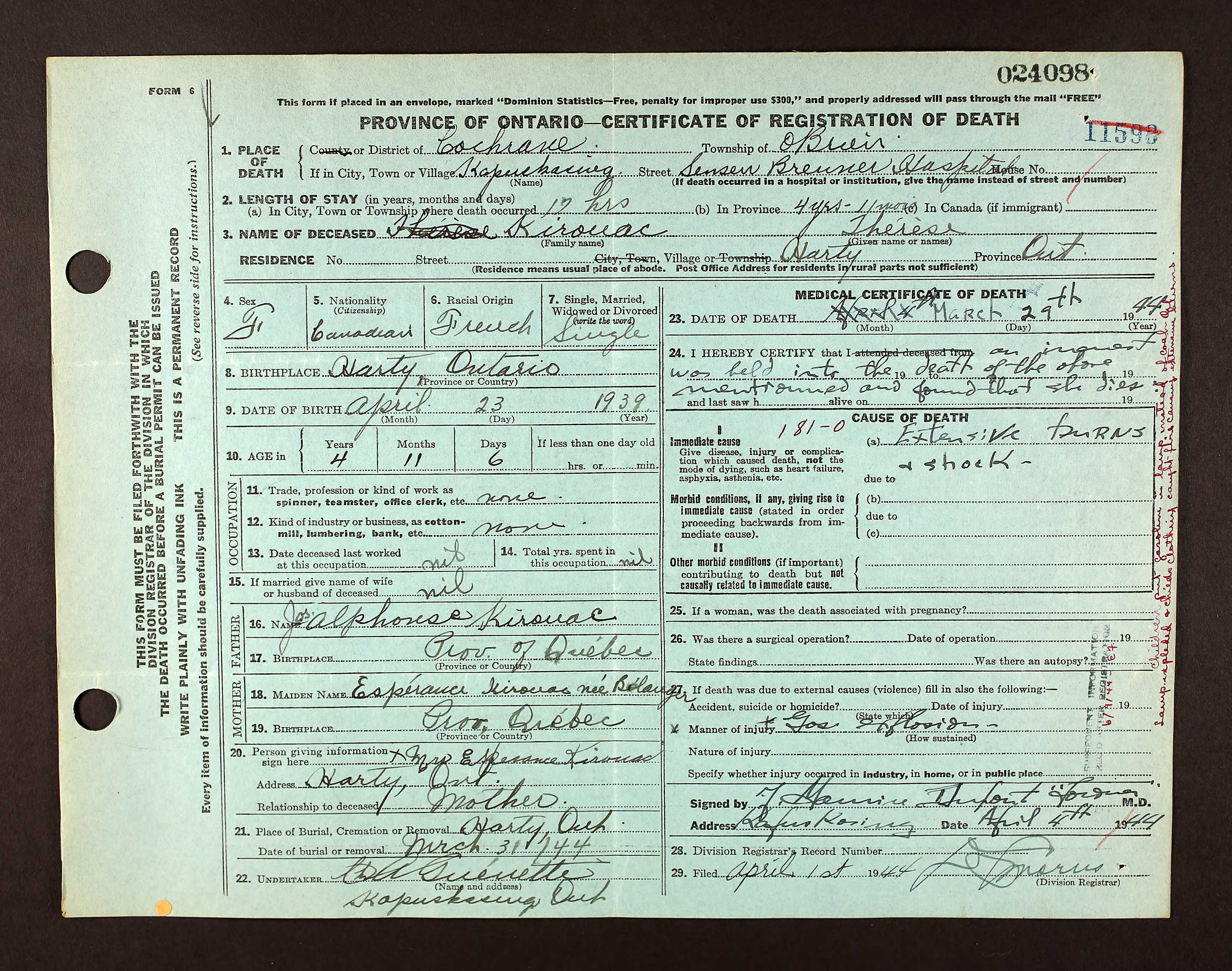 Certificat de décès