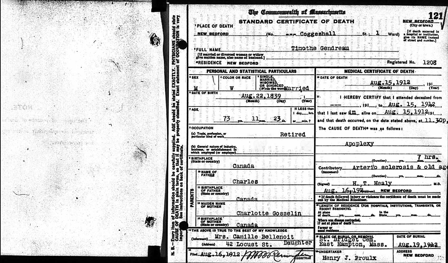 Enregistrement du décès
