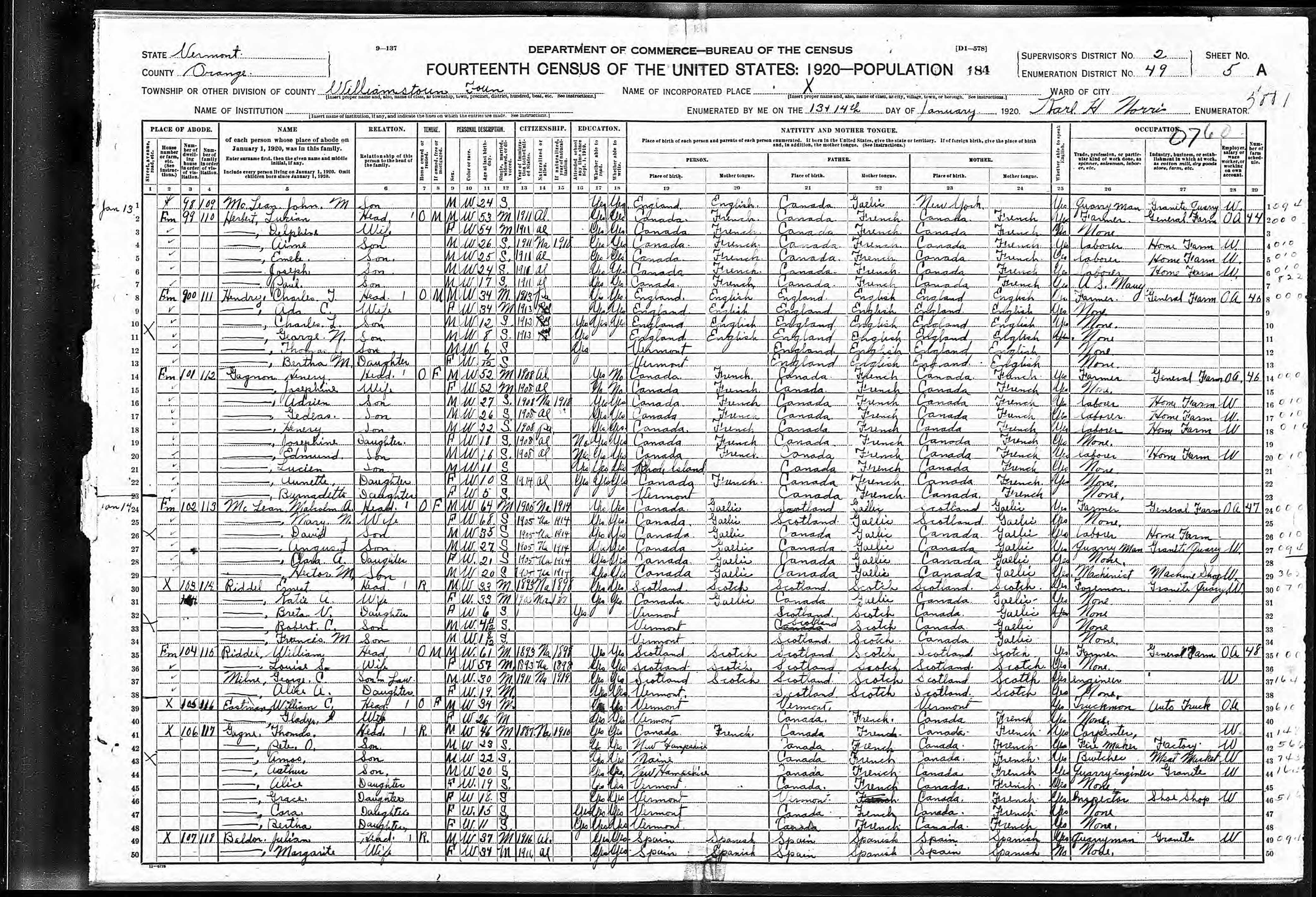 Recensement fédéral américain 1920