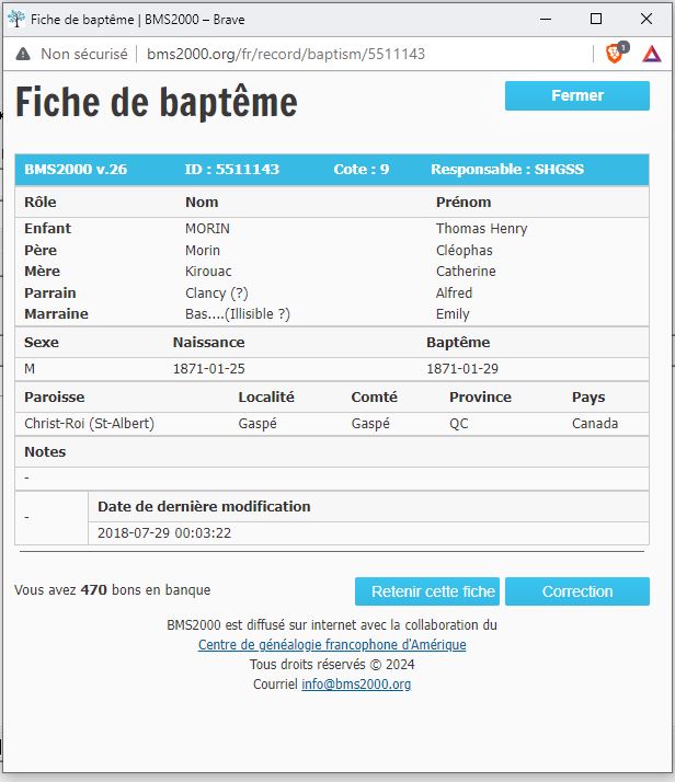Fiche de baptême de la base de données BMS2000 Fiche de baptême de la base de données BMS2000