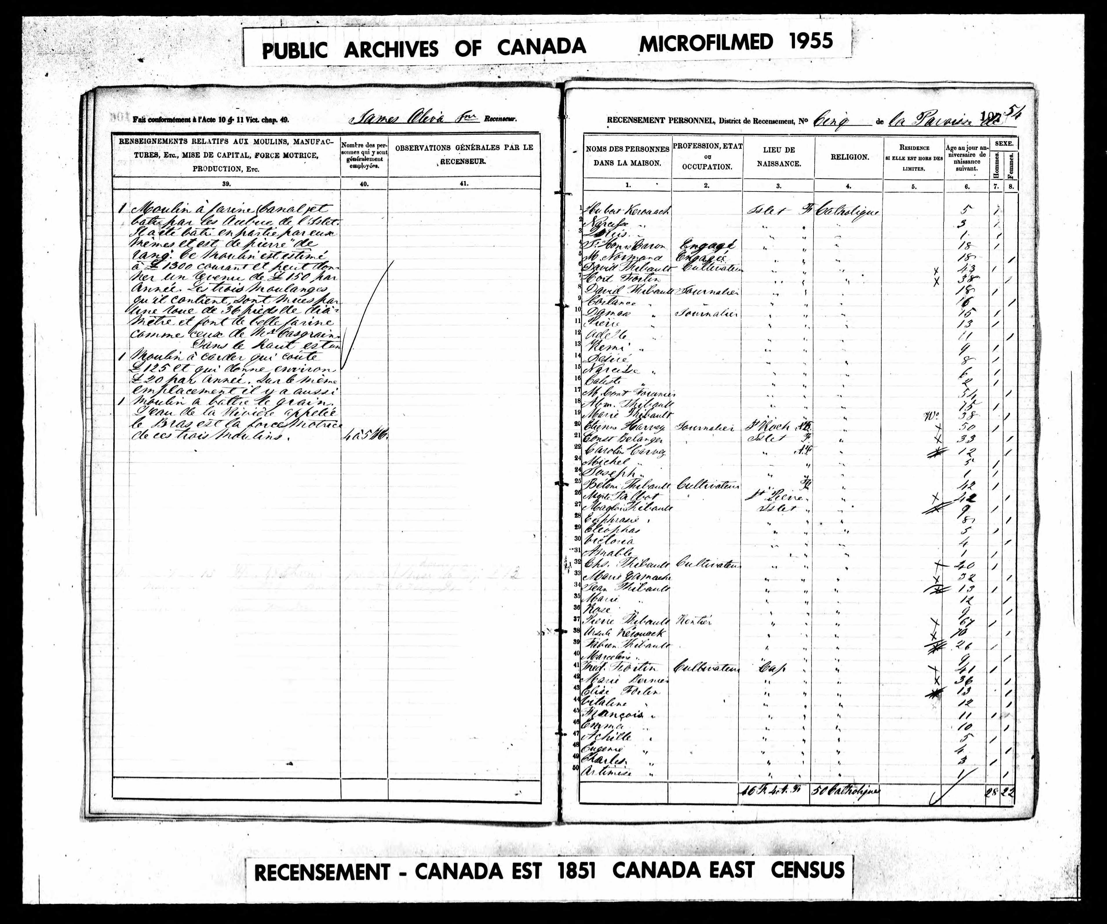 Recensement canadien 1851