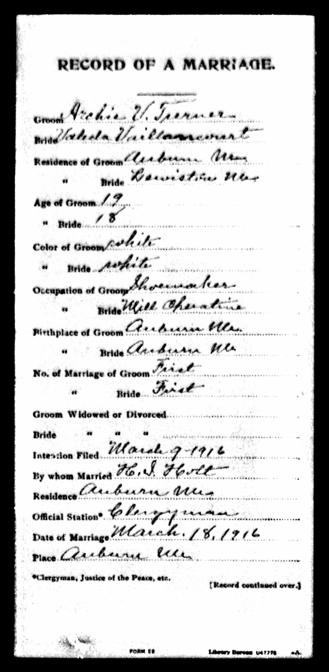 Enregistrement du mariage, recto
