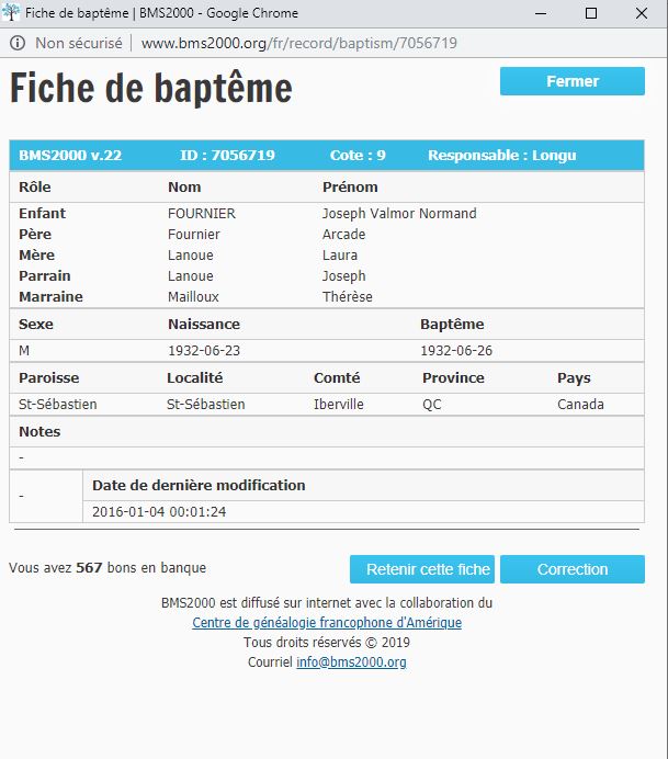 Fiche de baptême de la base de données BMS2000