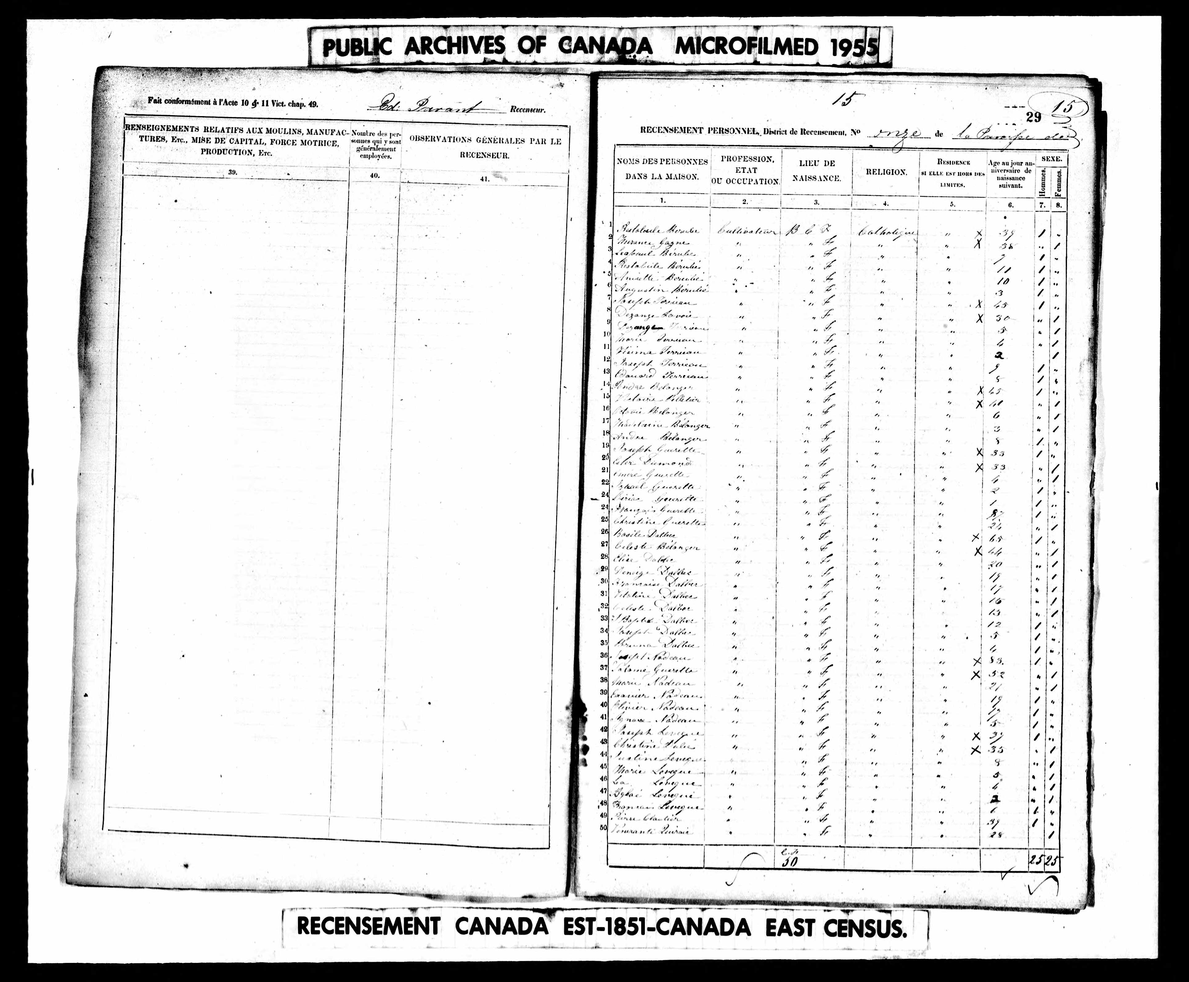 Recensement canadien 1851