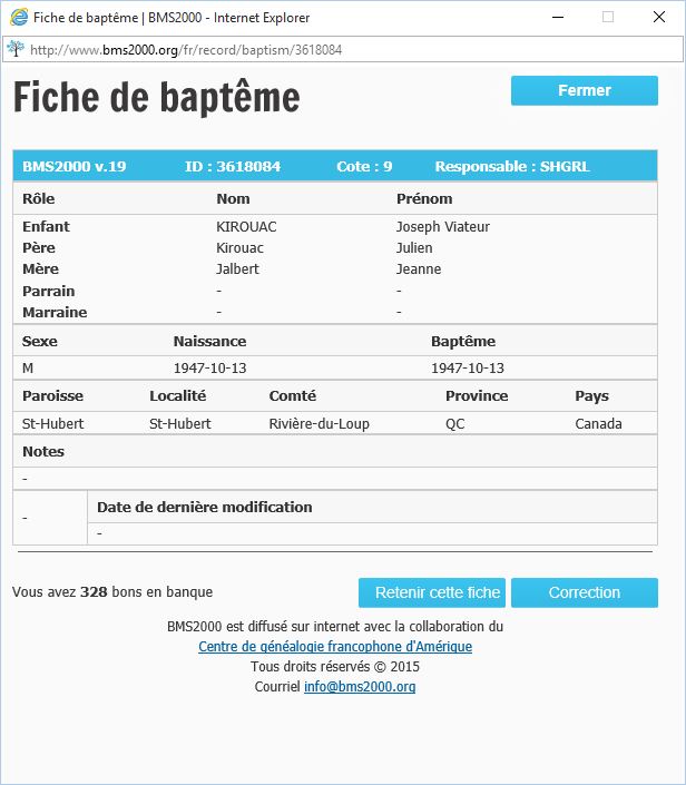 Fiche de baptême de la base de données BMS2000