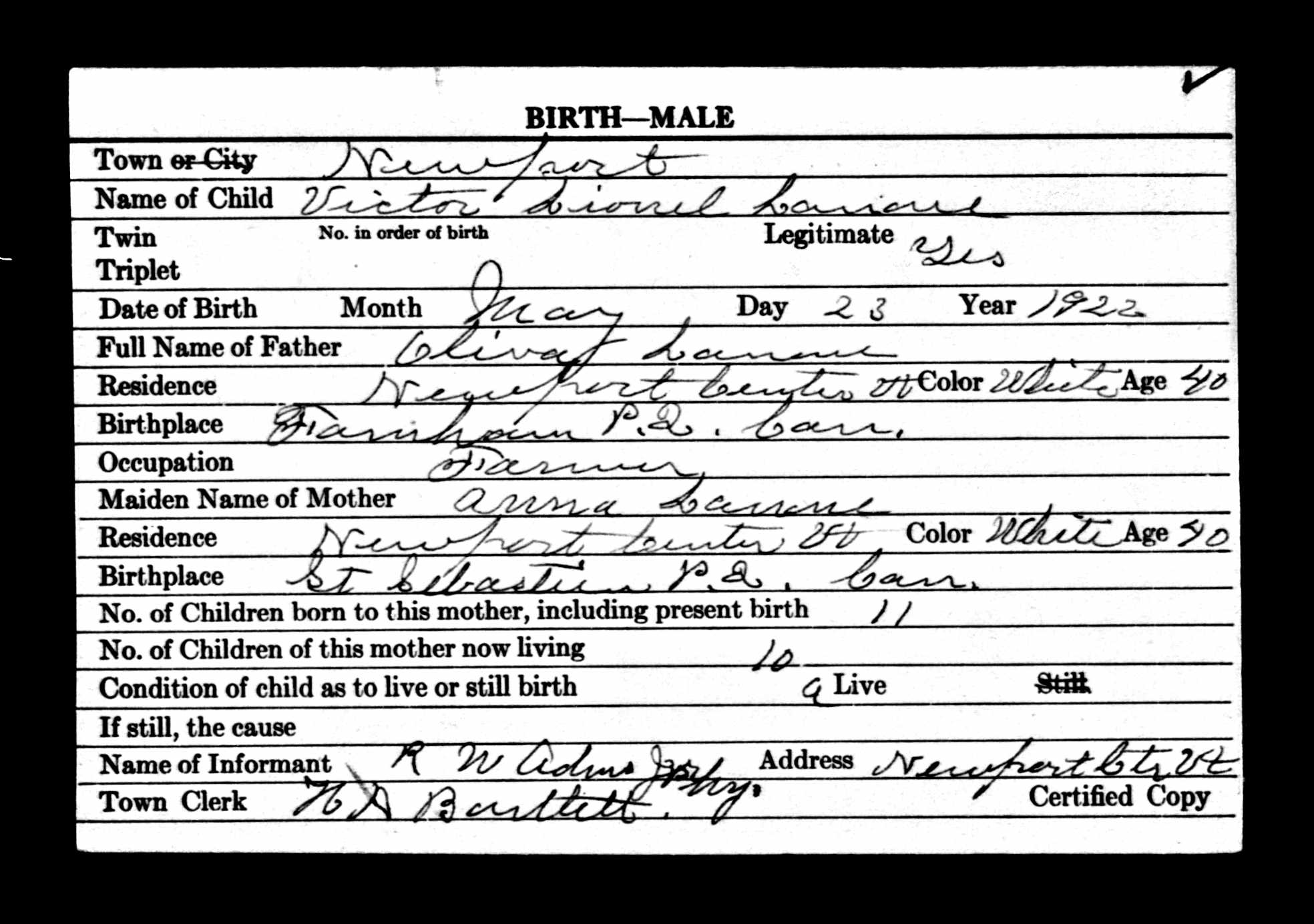 Enregistrement de la naissance