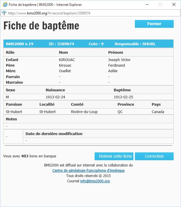 Fiche de baptême de la base de données BMS2000