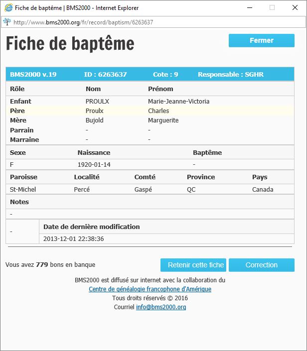 Fiche de baptême de la base de données BMS2000