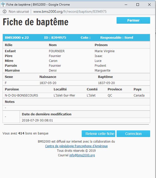 Fiche de baptême de la base de données BMS2000